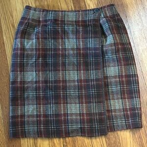 Vintage Fall Autumn Colors Plaid Wool Blend Mini Wrap Skirt